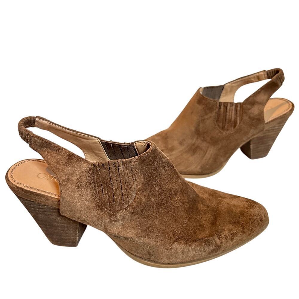 Cato Size 8 Brown Suede Pointed Block Heel Slingback Heeled Booties Party Spring